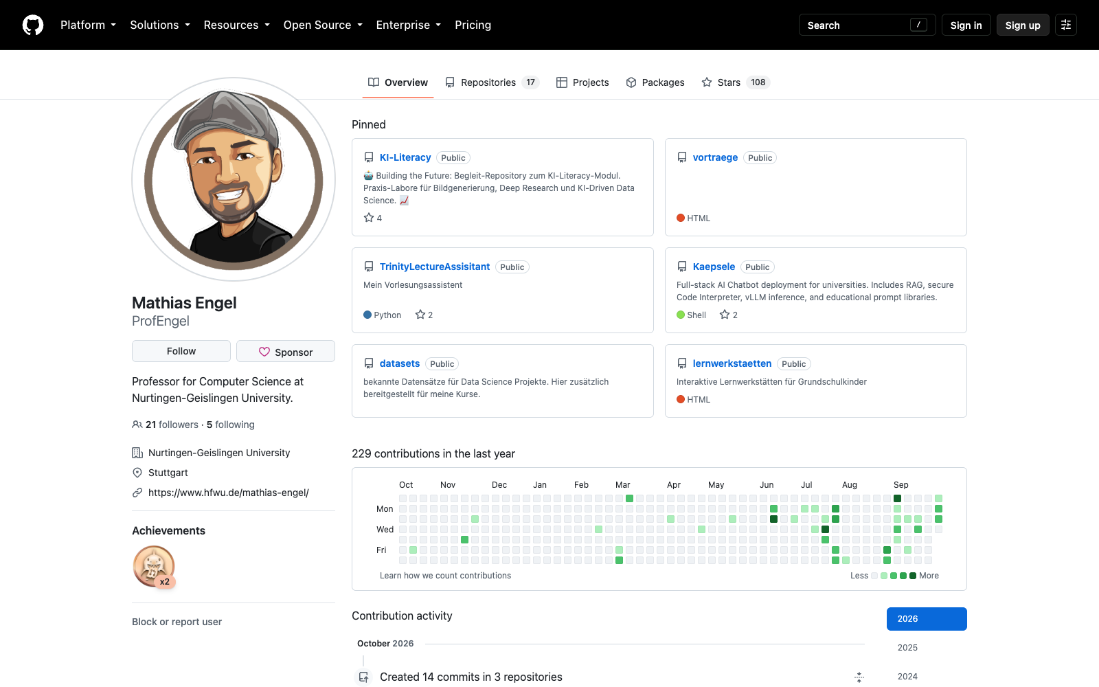 GitHub ProfEngel – öffentliche Webseitenvorschau vom 7. Oktober 2026