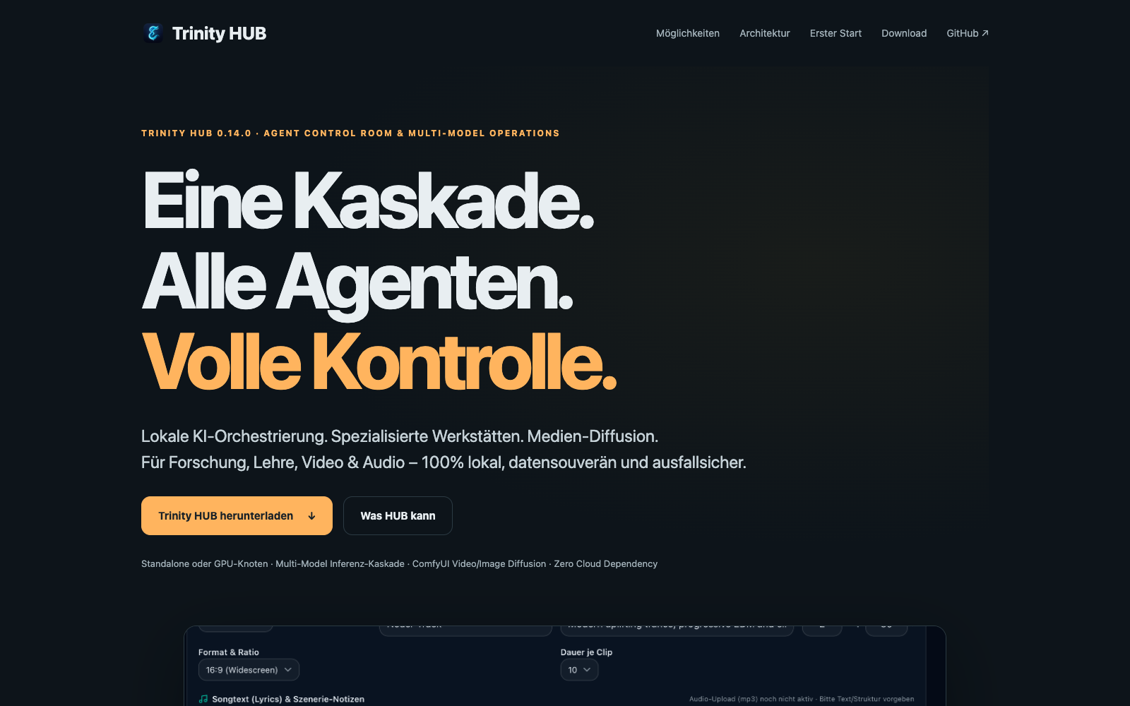 Screenshot der öffentlichen TrinityHUB-Projektseite