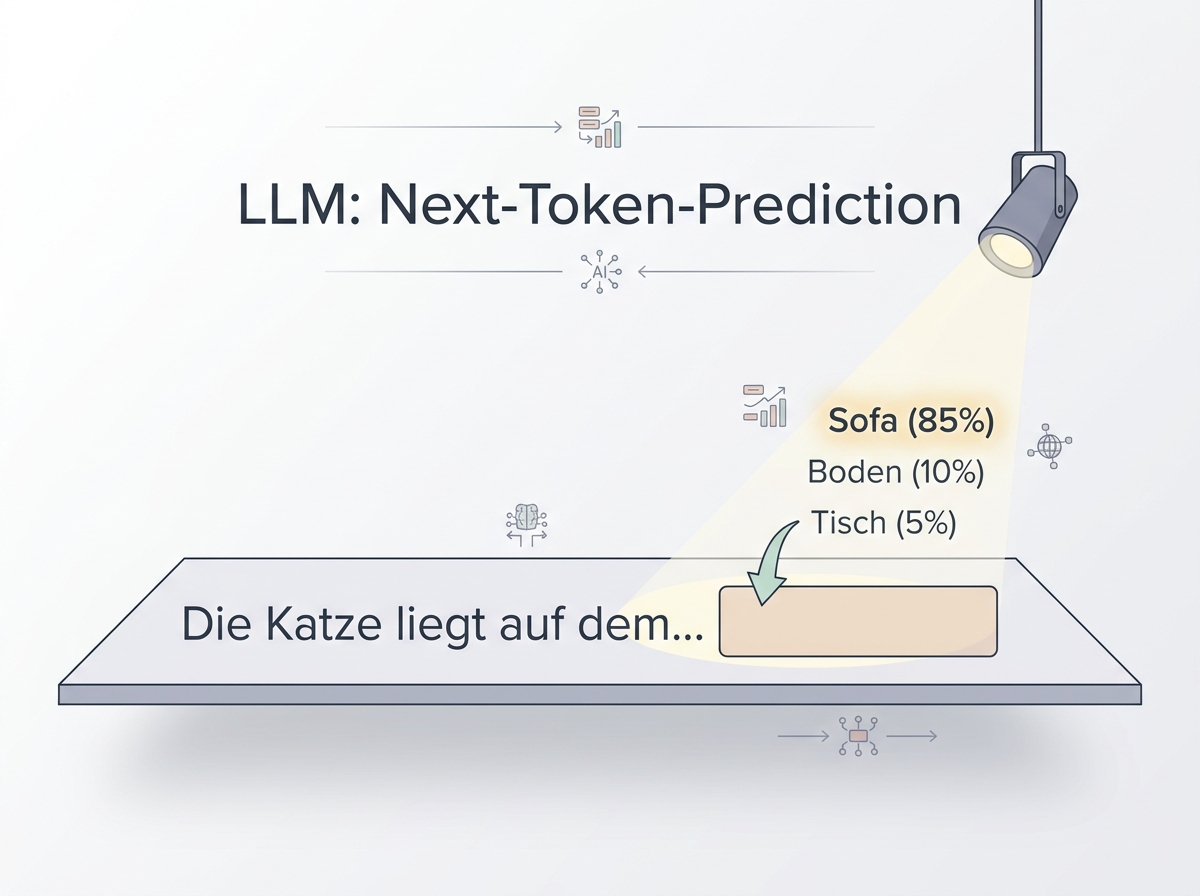Darstellung von Text-Tokens und Wahrscheinlichkeits-Berechnung