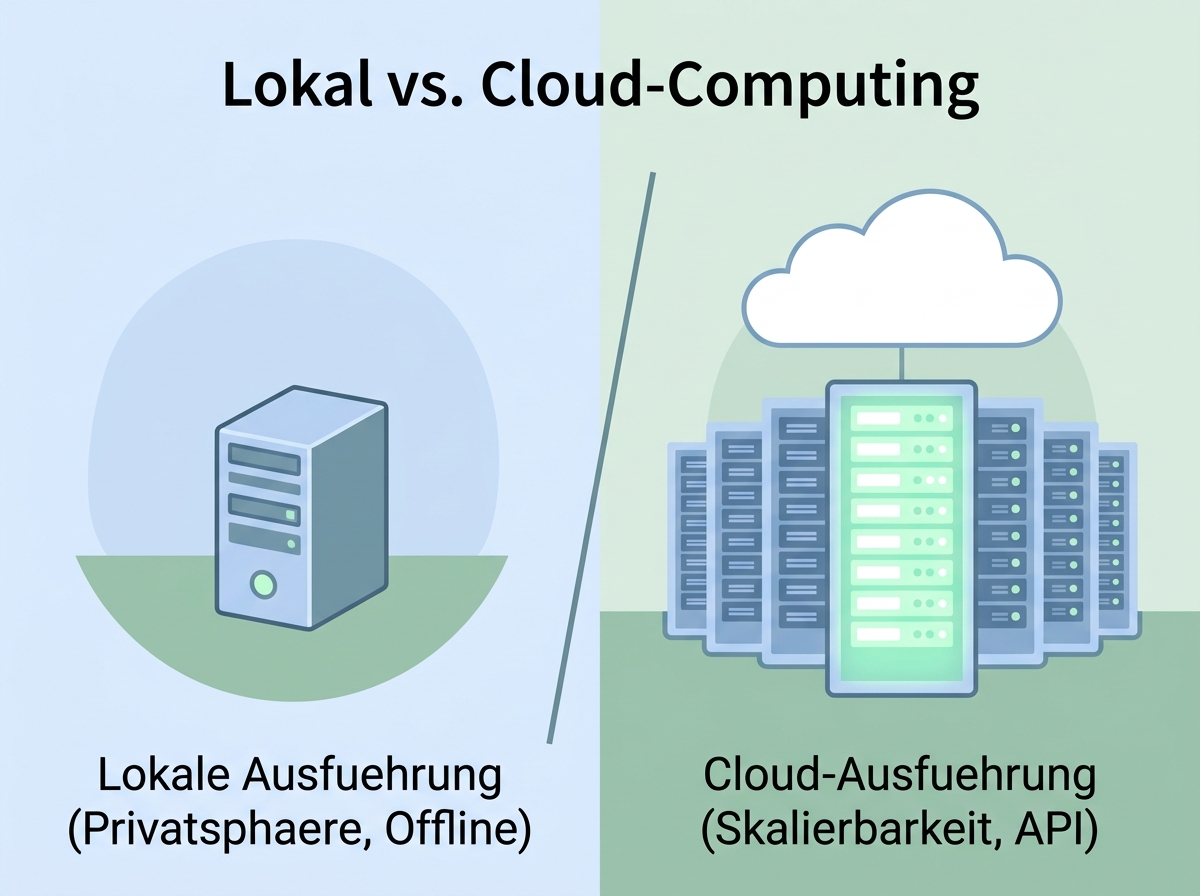 Gegenüberstellung: Cloud-Server-Infrastruktur vs. lokales Laptop-Modell