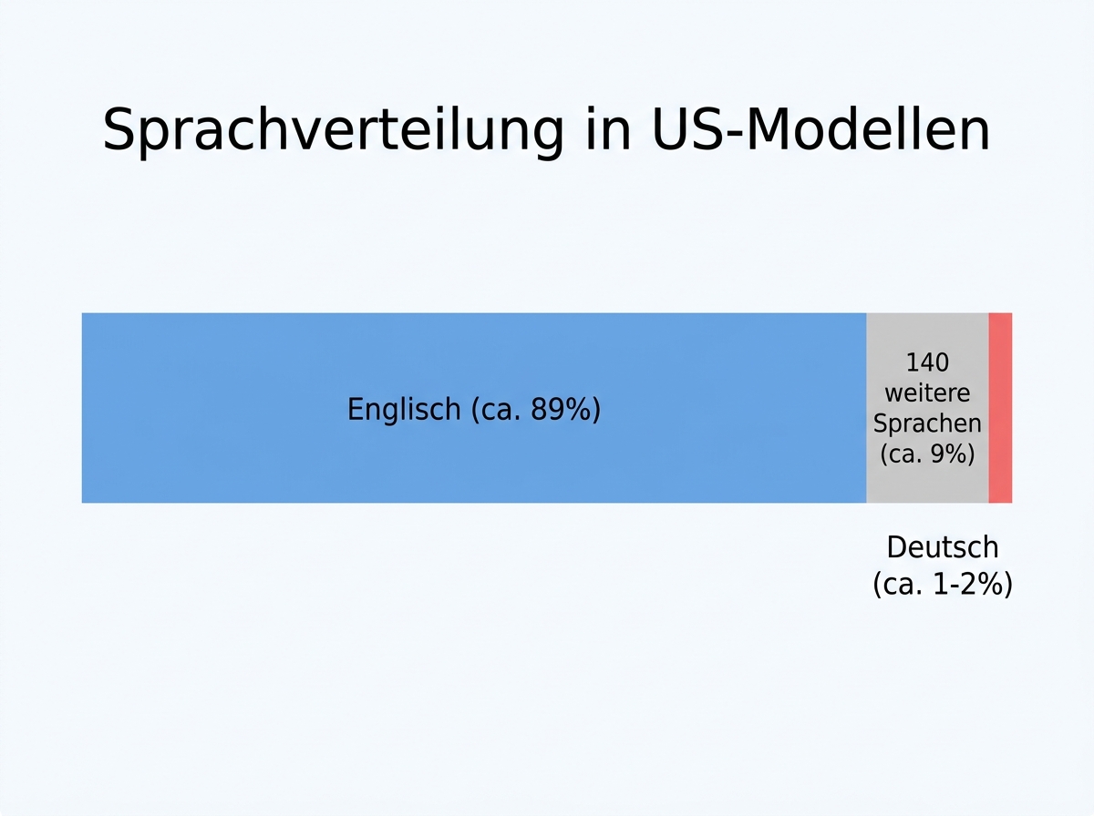 Kreisdiagramm: Dominanz englischer Texte im Internet und verschwindend geringer Anteil deutscher Daten