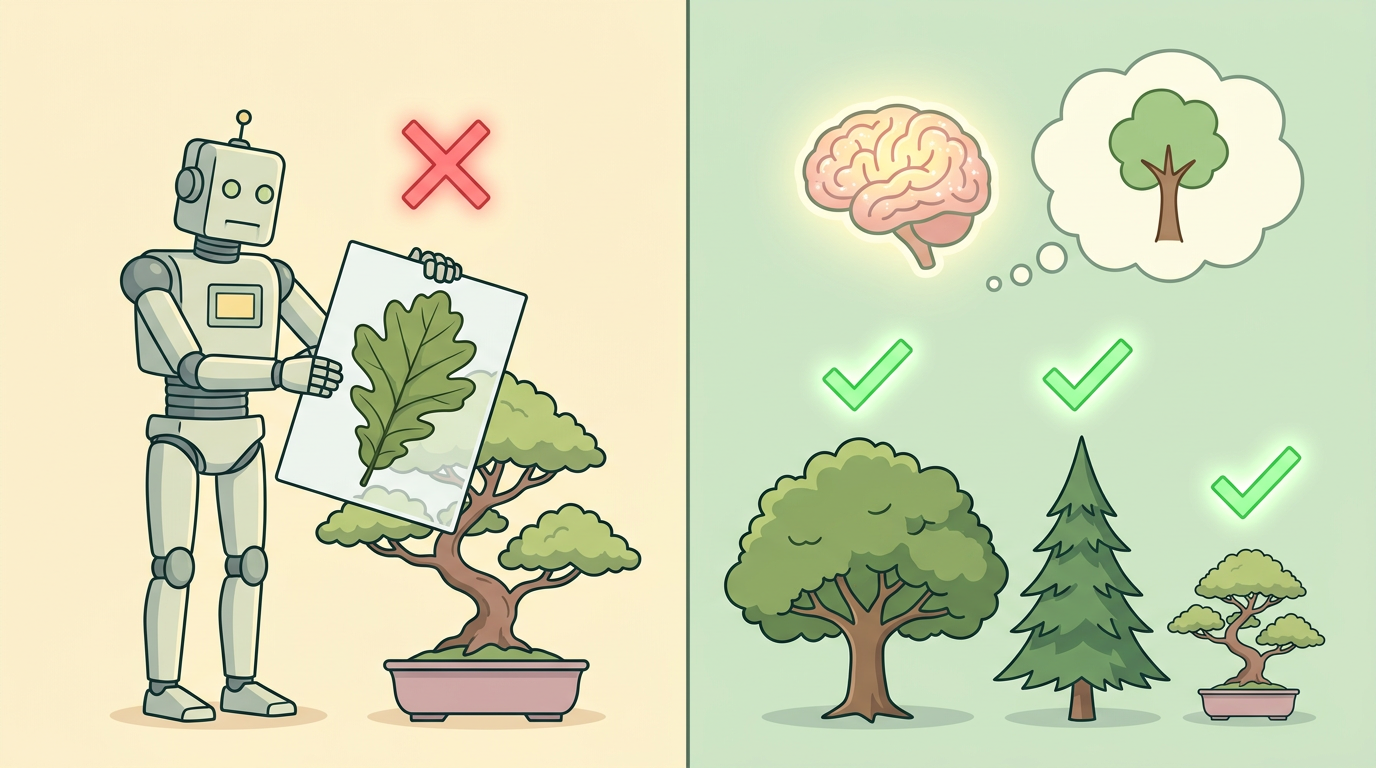 Vergleich von sturem Auswendiglernen (Overfitting) und dem Erlernen übergeordneter Muster
