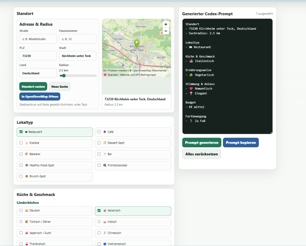 Screenshot von RestaurantFinder