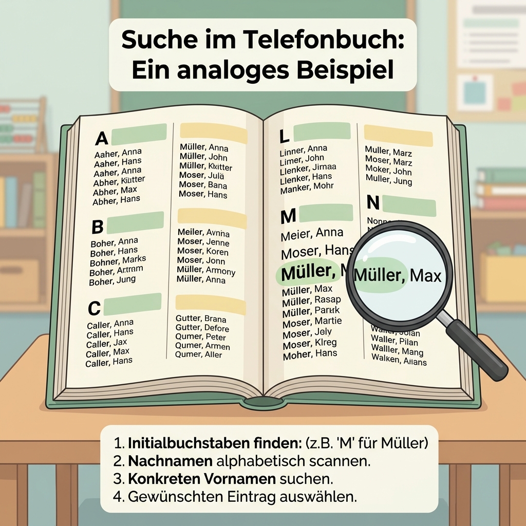 Telefonbuch Suche als Metapher für traditionelle Algorithmen